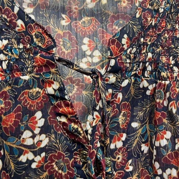 Dress Barn Women's Shimmer Floral Button Up Multicolor Long Sleeve Top 2X - Picture 6 of 15